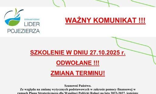 Zdjęcie do WAŻNY KOMUNIKAT &ndash; ZMIANA TERMINU SZKOLENIA!