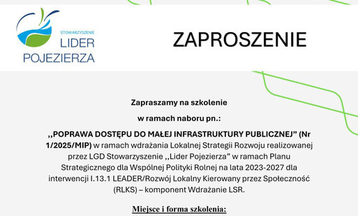 Zdjęcie do Zaproszenie na szkolenie pn.: Poprawa Dostępu do Małej Infrastruktury Publicznej