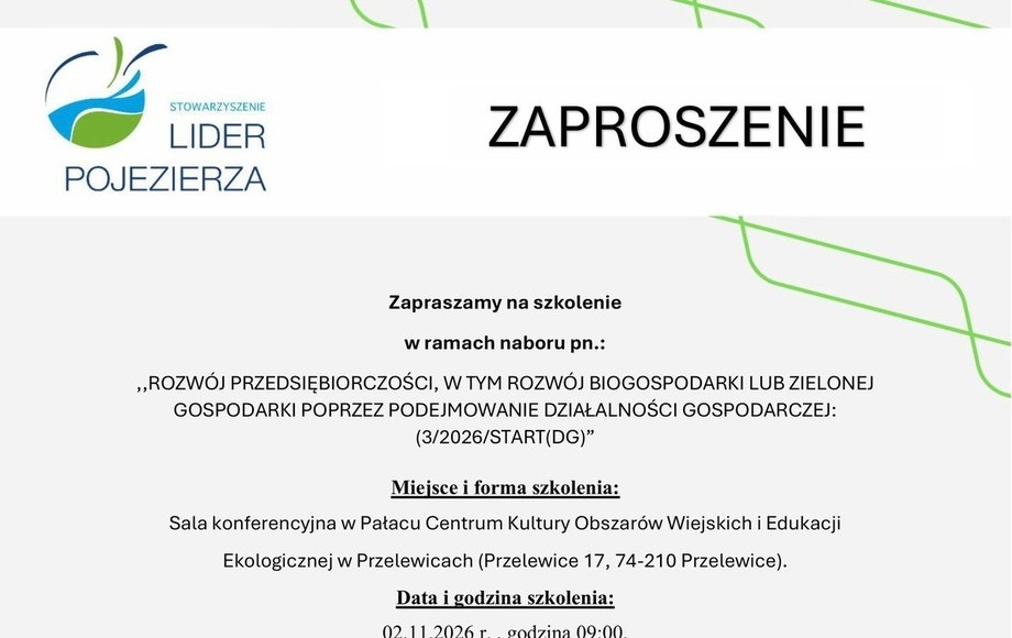 Bezpłatne szkolenie dla przyszłych przedsiębiorców w Przelewicach